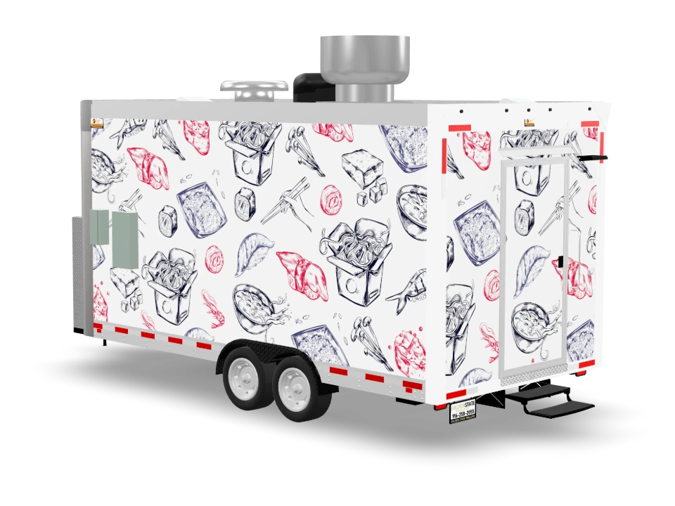 Asian Cuisine with custom wrap, front view, Golden State Trailers