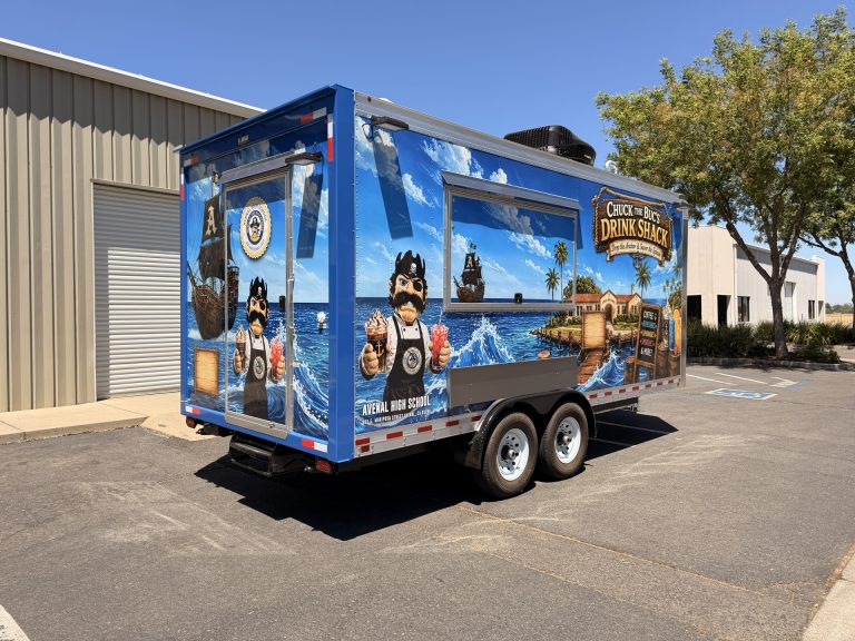 Avenal High School 18-ft school food trailer shown from a rear three-quarter exterior view