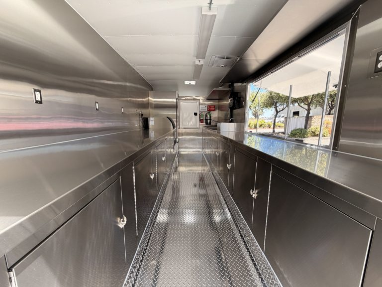 Avenal High School school food trailer interior with service window and central aisle