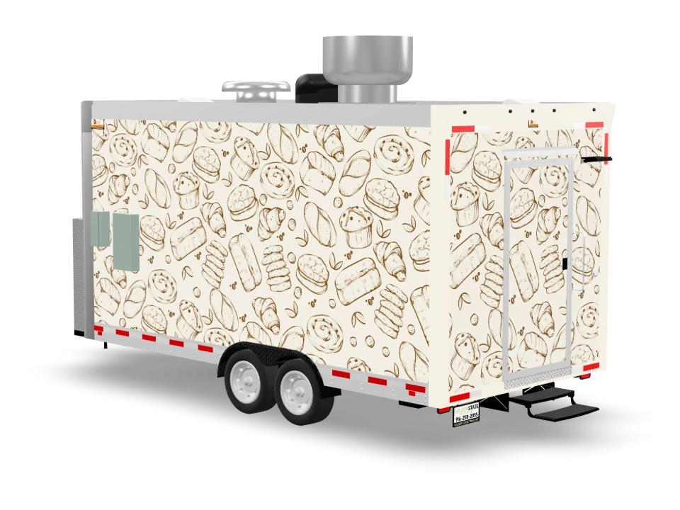 Bagel Food Trailer with custom wrap, front view, Golden State Trailers