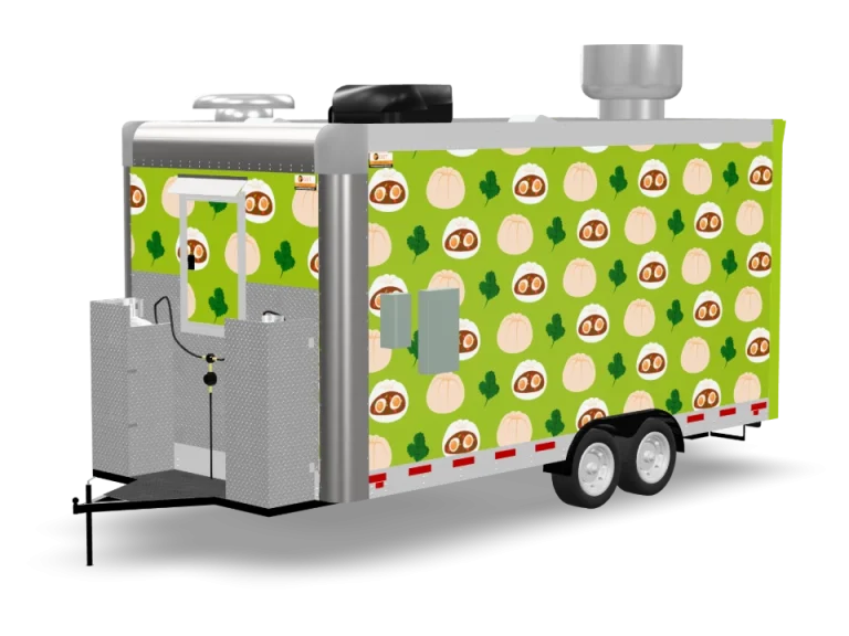 Bao Bun Food Trailer with custom wrap, rear view, Golden State Trailers