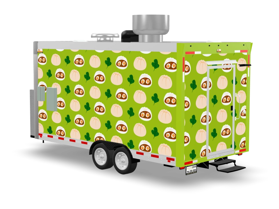 Bao Bun Food Trailer with custom wrap, front view, Golden State Trailers