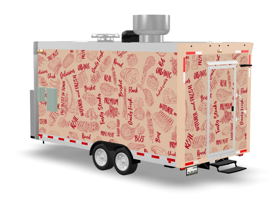 Bbq Grilled Meats with custom wrap, front view, Golden State Trailers