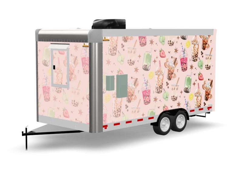 Boba Food Trailer with custom wrap, rear view, Golden State Trailers
