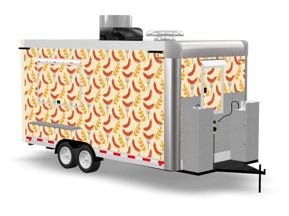 Bratwurst Food Trailer with custom wrap on white background