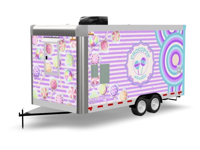 Cake Pop Food Trailer with custom wrap, rear view, Golden State Trailers