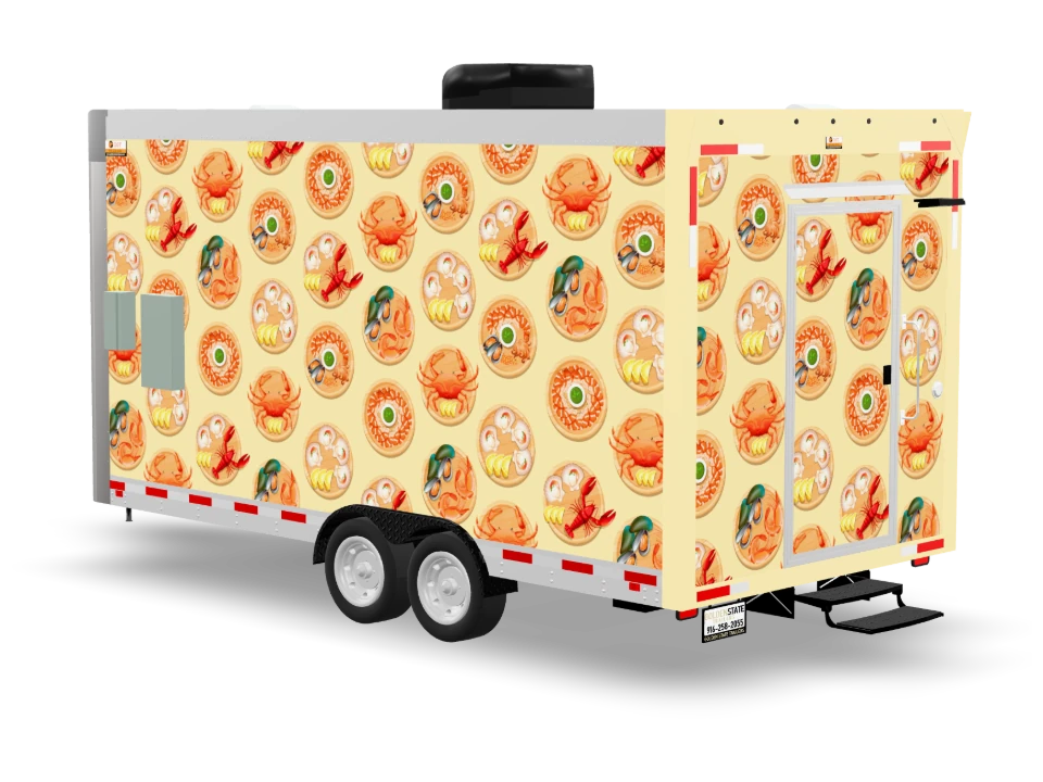 Ceviche Food Trailer with custom wrap, front view, Golden State Trailers