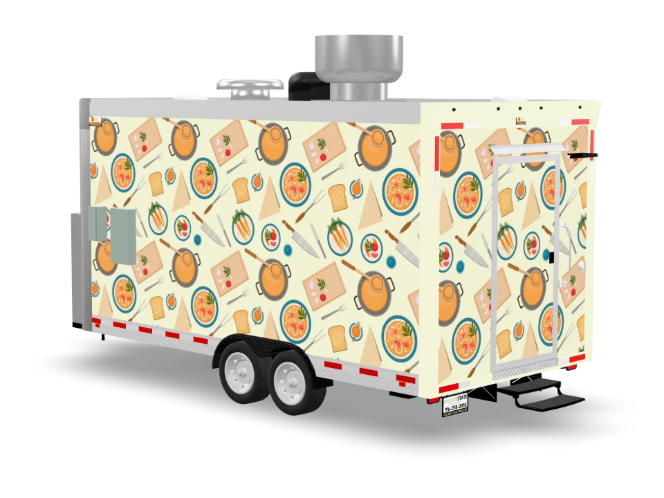Clam Chowder Food Trailer with custom wrap, front view, Golden State Trailers
