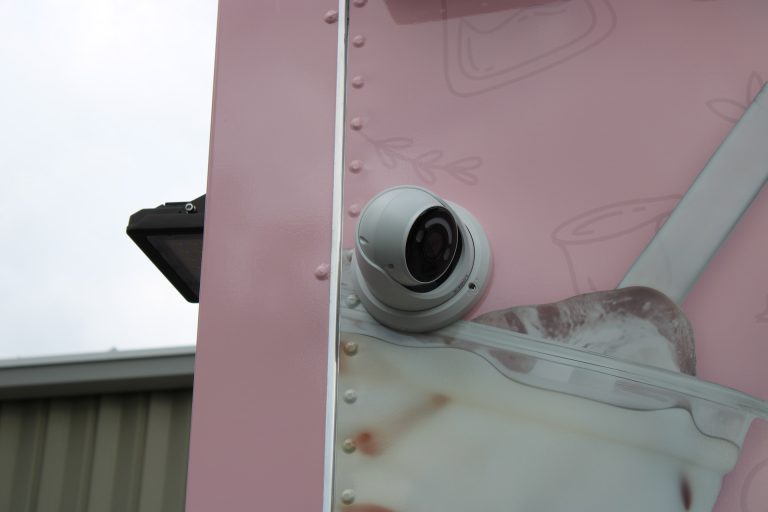 Coffee food trailer exterior ventilation component.