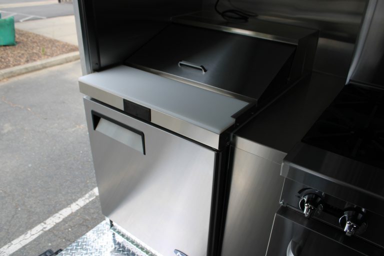 Coffee food trailer stainless steel workstation.