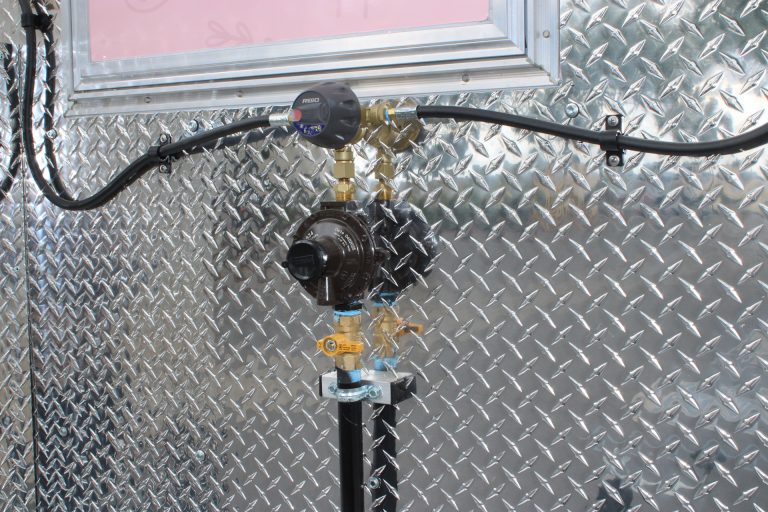 Coffee trailer exterior utility connection.