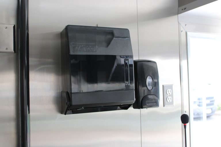 Coffee food trailer interior display.