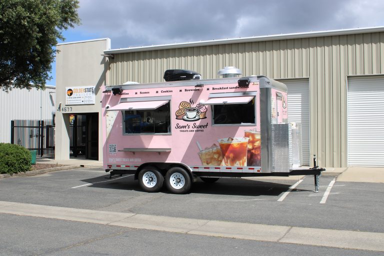 16-ft custom coffee trailer for Sam’s Sweet Treats and Coffee.