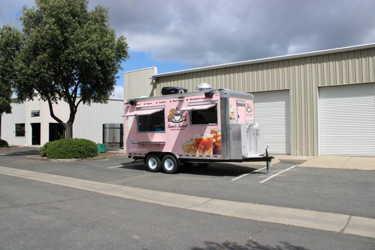 Mobile coffee trailer for Sam’s Sweet Treats and Coffee.