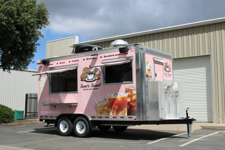 Branded coffee food trailer by Golden State Trailers.
