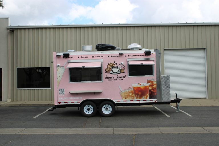 Sam’s Sweet Treats coffee trailer side profile.
