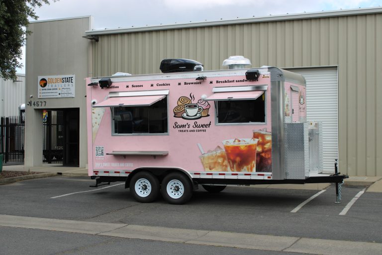 Dual-axle 16-ft custom coffee trailer.