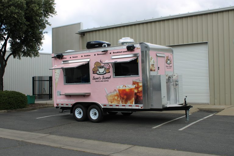 Commercial coffee food trailer service side.