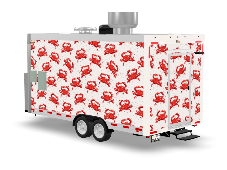 Crab Food Trailer with custom wrap, front view, Golden State Trailers