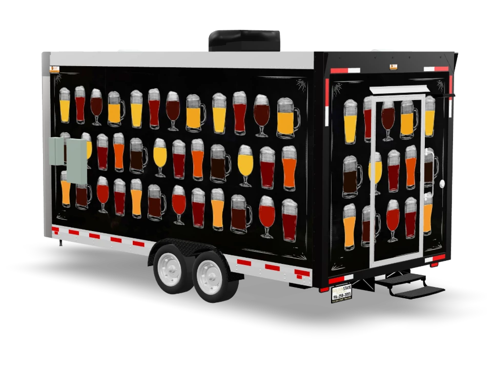 Craft Beer Food Trailer with custom wrap, front view, Golden State Trailers