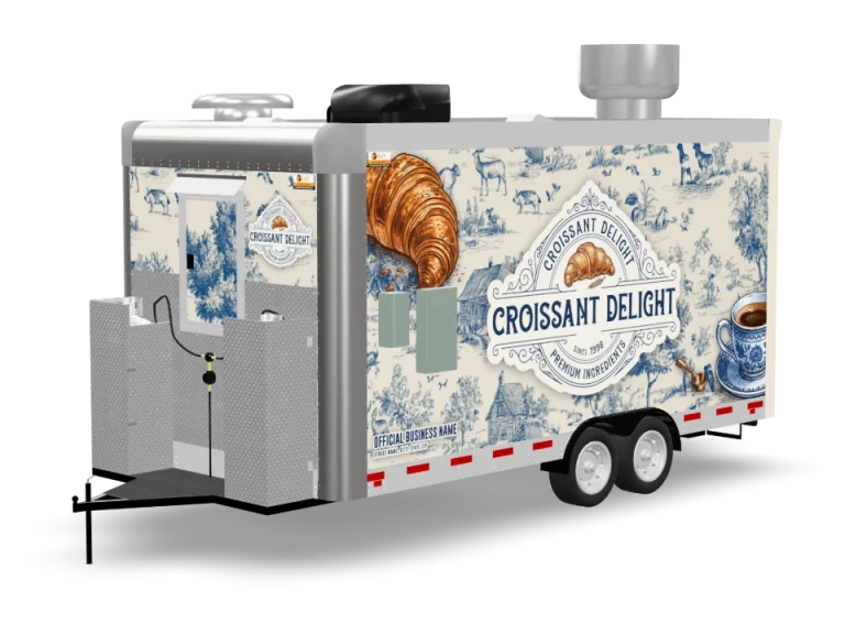 Croissant Food Trailer with custom wrap, rear view, Golden State Trailers