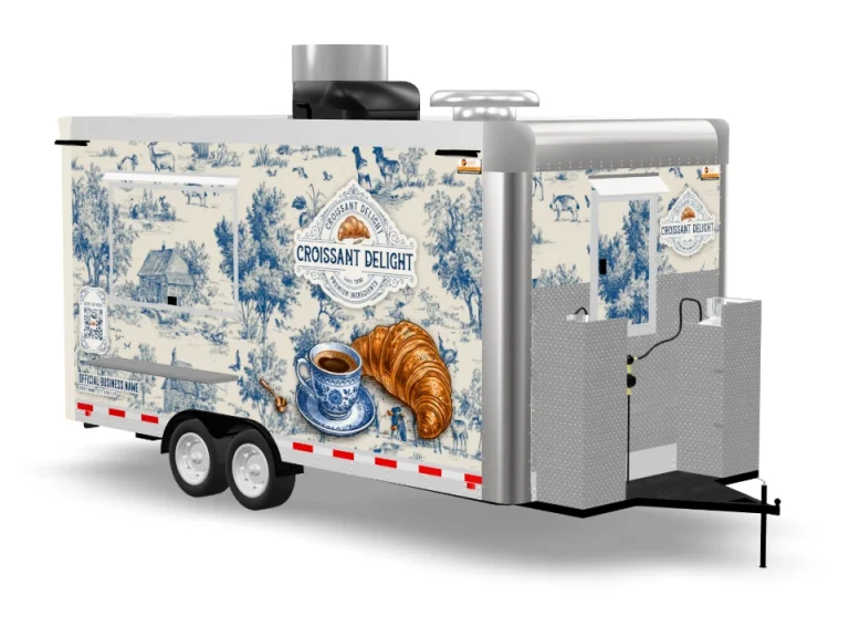 Croissant Food Trailer with custom wrap on white background