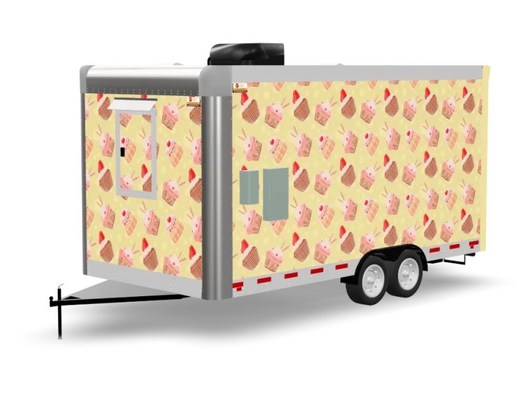 Cupcake Food Trailer with custom wrap, rear view, Golden State Trailers