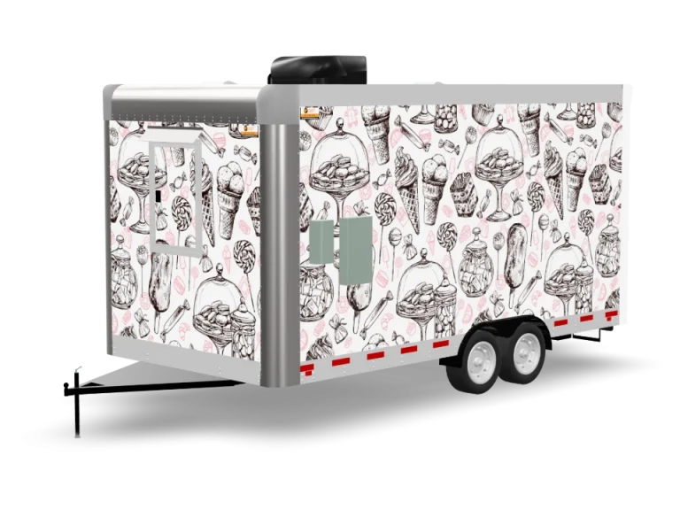 Desserts Sweet Snacks with custom wrap, rear view, Golden State Trailers
