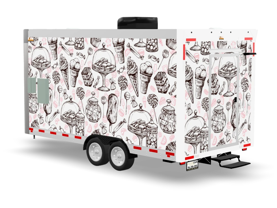 Desserts Sweet Snacks with custom wrap, front view, Golden State Trailers