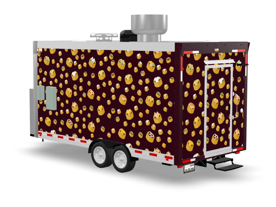 Dim Sum Food Trailer with custom wrap, front view, Golden State Trailers