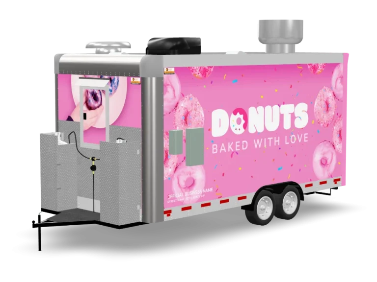 Donuts Food Trailer with custom wrap, rear view, Golden State Trailers