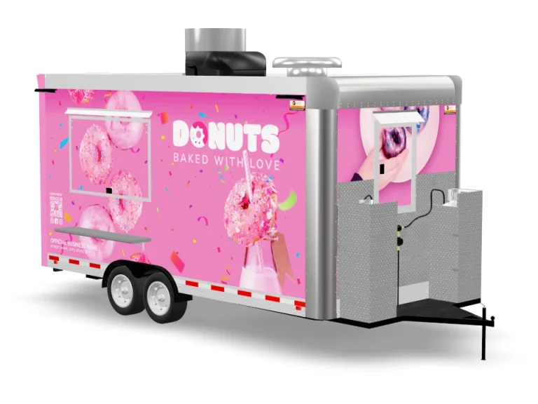 Donuts Food Trailer with custom wrap on white background