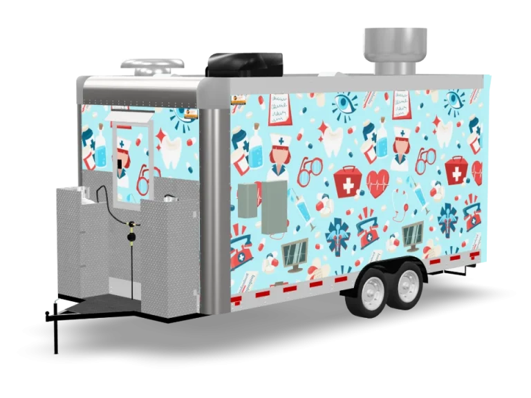 Emergency Food Trailer with custom wrap, rear view, Golden State Trailers
