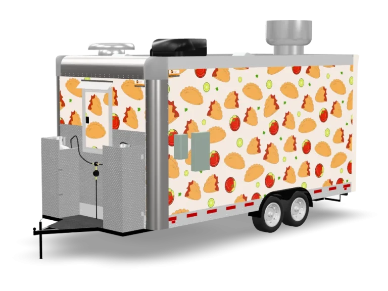 Empanada Food Trailer with custom wrap, rear view, Golden State Trailers