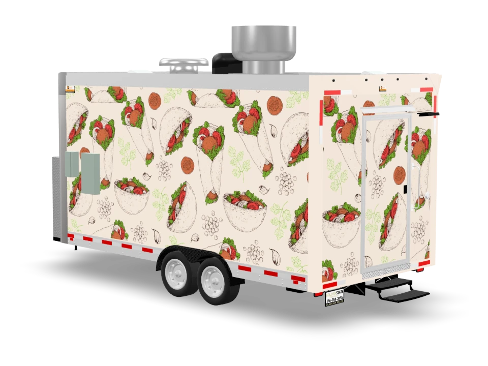 Falafel Food Trailer with custom wrap, front view, Golden State Trailers