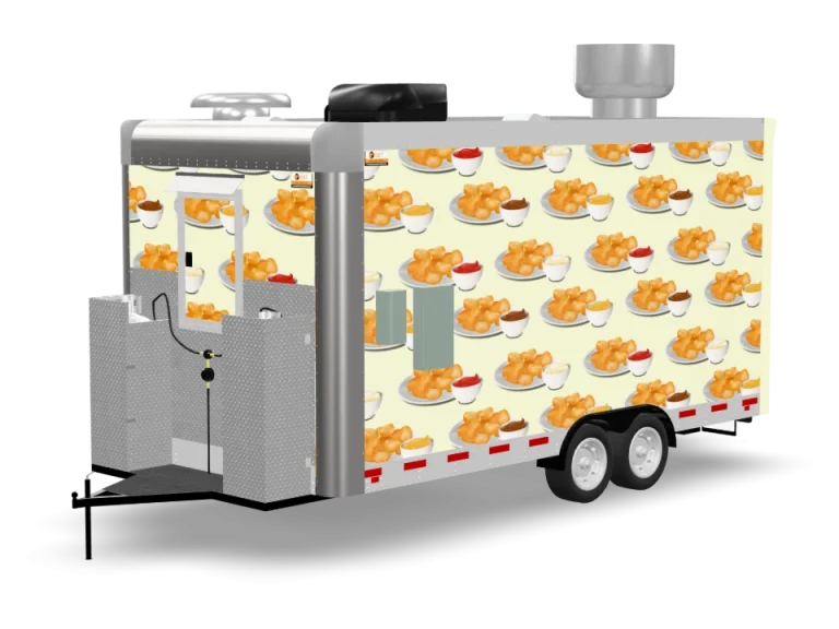 Fried Dough Food Trailer with custom wrap, rear view, Golden State Trailers