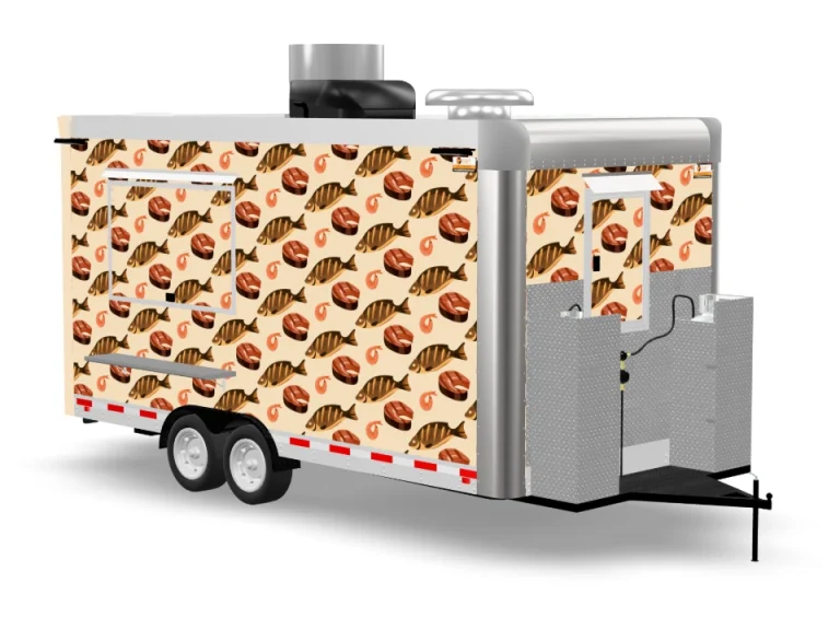 Fried Fish Food Trailer with custom wrap on white background