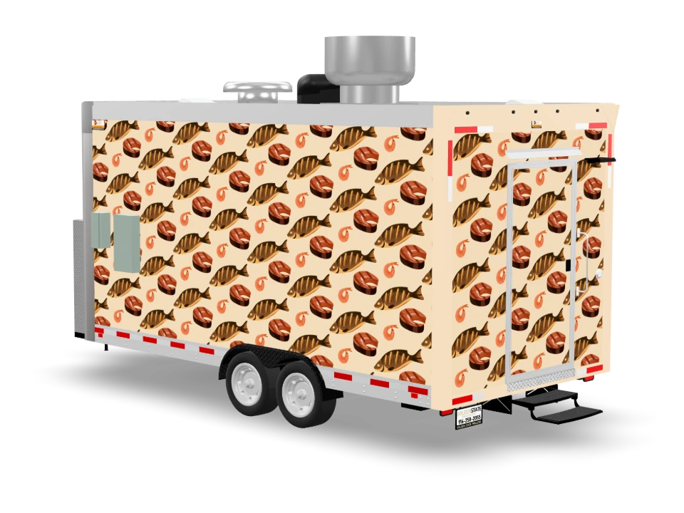 Fried Fish Food Trailer with custom wrap, front view, Golden State Trailers