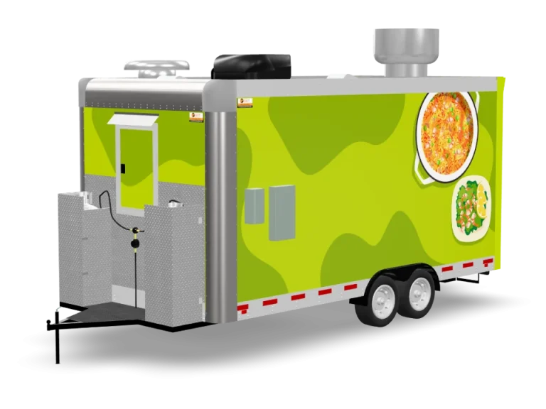 Fried Rice Food Trailer with custom wrap, rear view, Golden State Trailers
