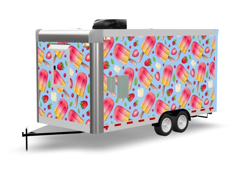 Frozen Yogurt Food Trailer with custom wrap, rear view, Golden State Trailers