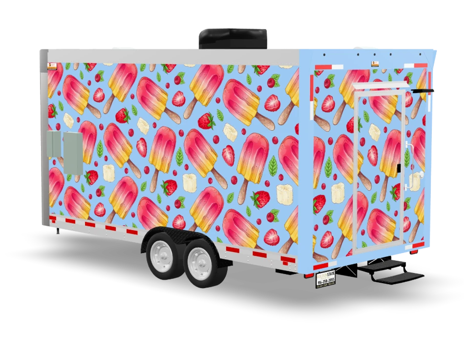 Frozen Yogurt Food Trailer with custom wrap, front view, Golden State Trailers