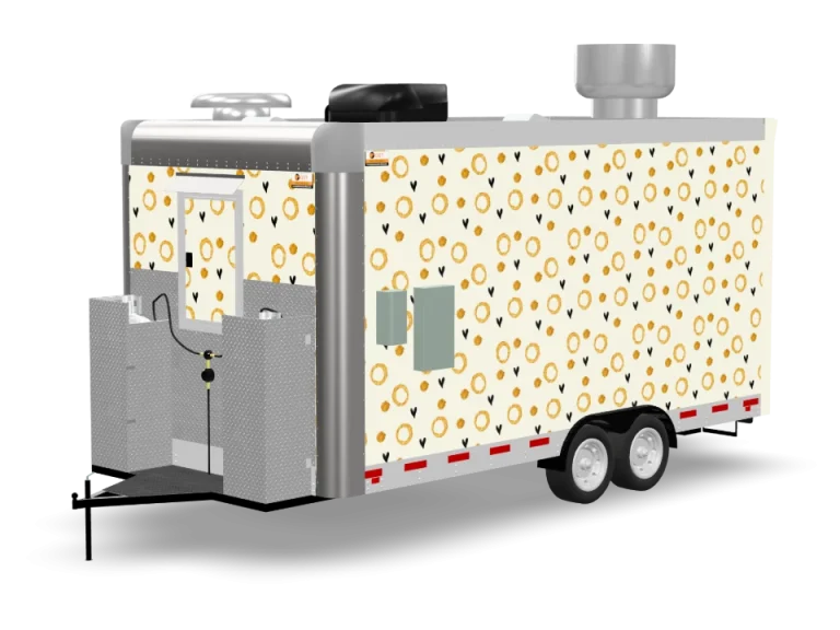 Funnel Cake Food Trailer with custom wrap, rear view, Golden State Trailers