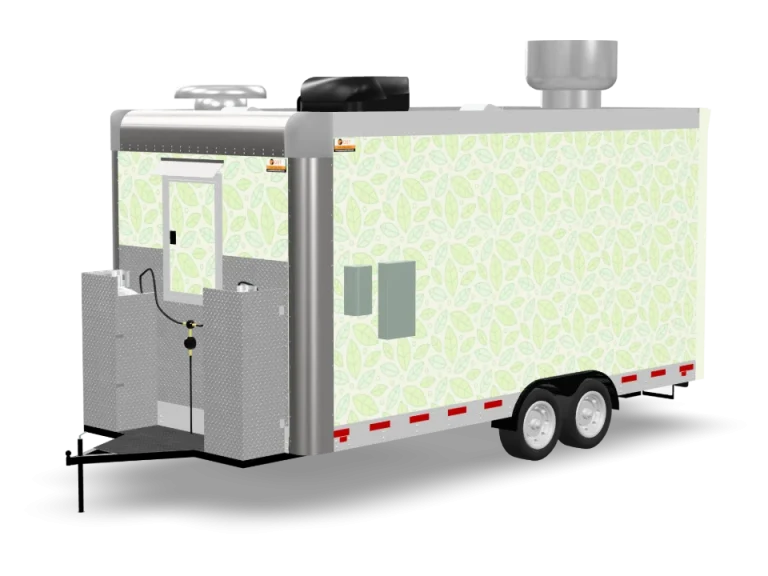 Gluten Free Food Trailer with custom wrap, rear view, Golden State Trailers