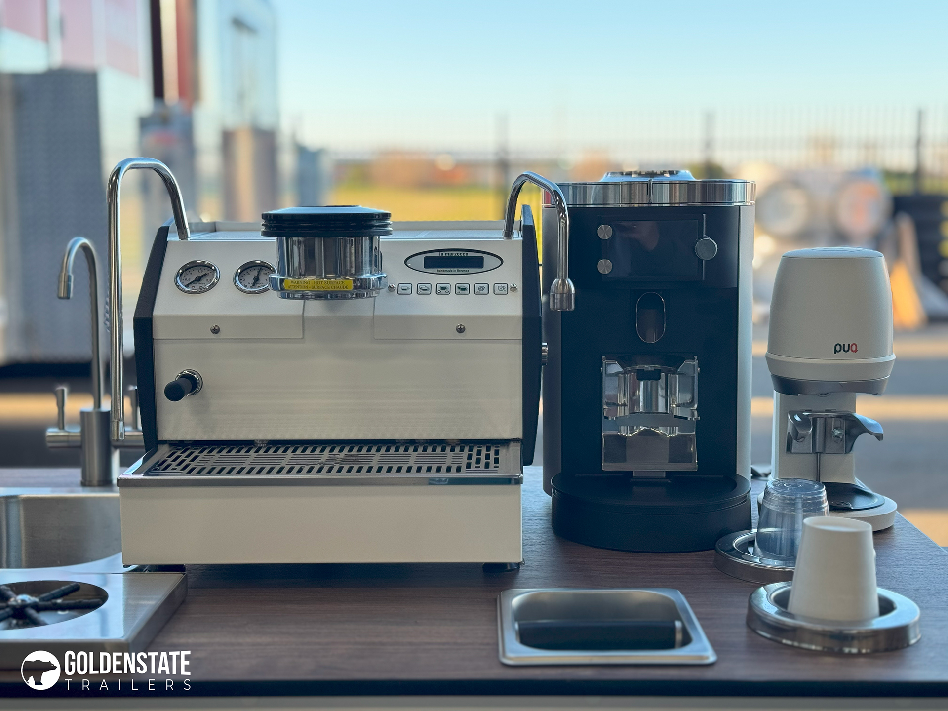 Detailed view of custom coffee food cart built by Golden State Trailers