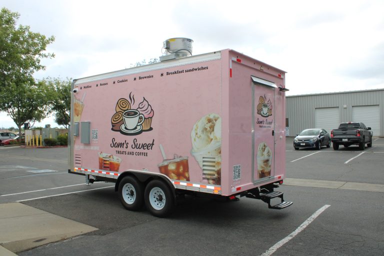 Right exterior of the custom 16ft coffee food trailer for Sam's Sweet Treats and Coffee.