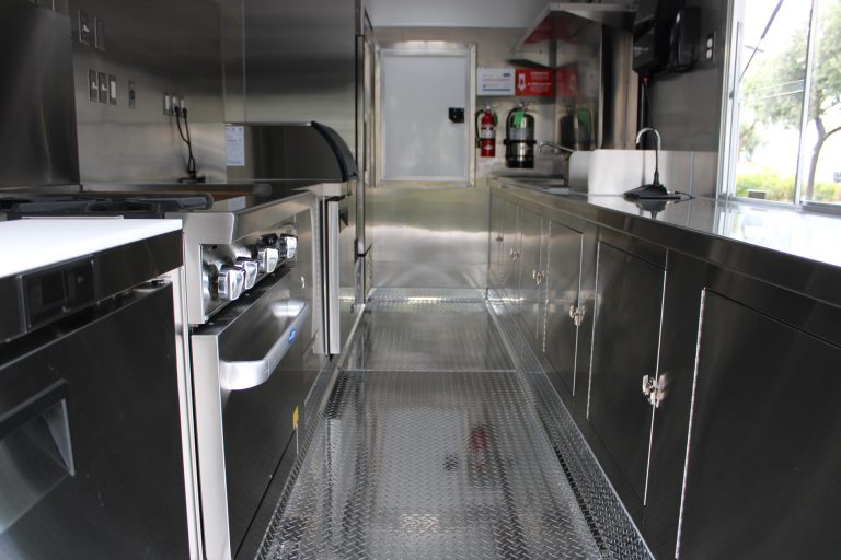 Interior layout of the custom 16ft coffee food trailer built by Golden State Trailers.