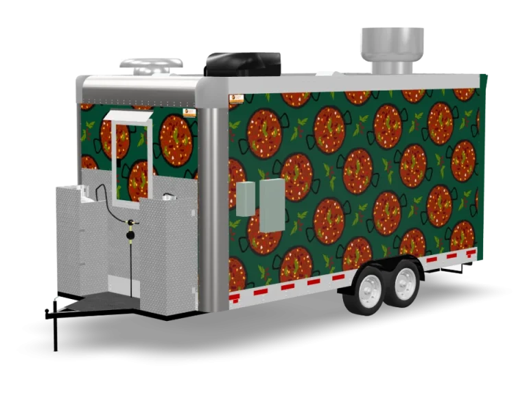 Goulash Food Trailer with custom wrap, rear view, Golden State Trailers