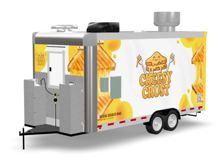 Grilled Cheese Food Trailer with custom wrap, rear view, Golden State Trailers