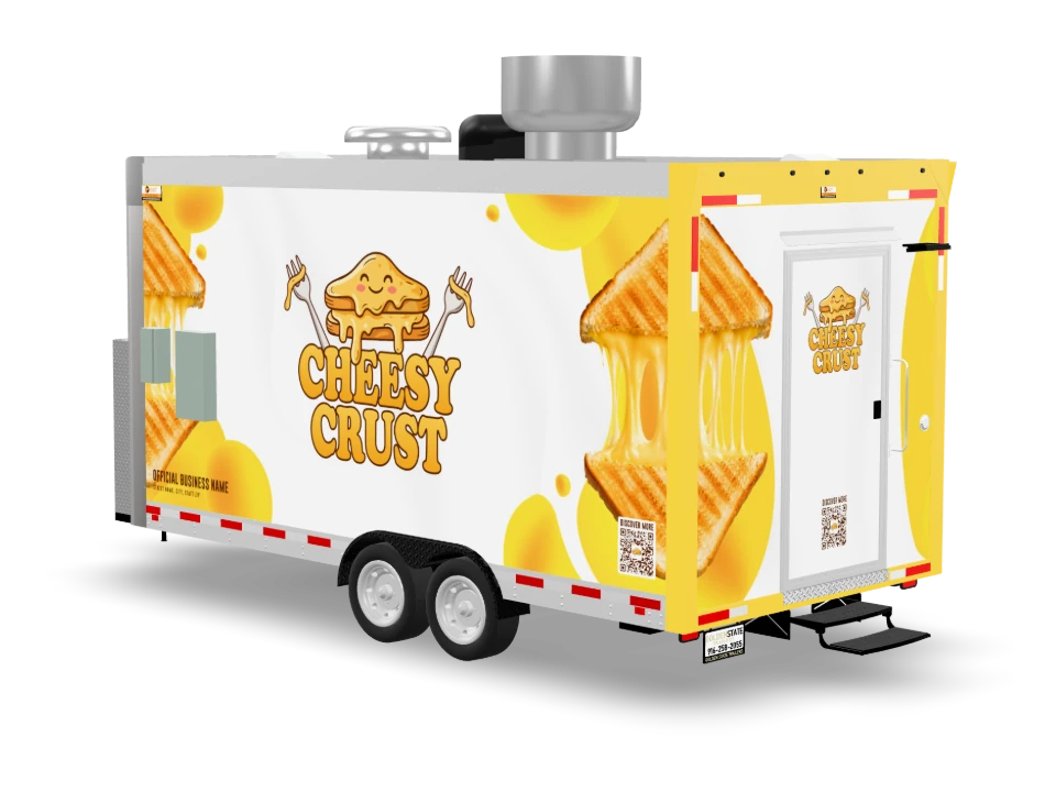 Grilled Cheese Food Trailer with custom wrap, front view, Golden State Trailers
