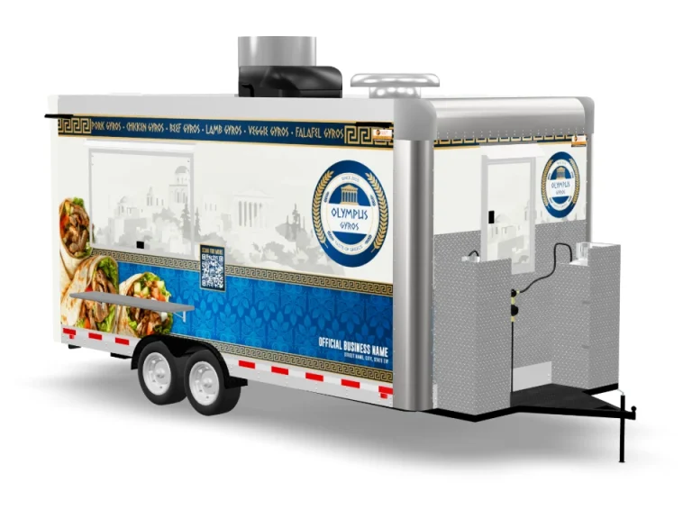 Gyro Food Trailer with custom wrap on white background